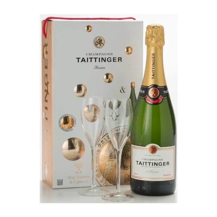Champagne Taittinger Brut Gaveæske m. Glas wine bottle