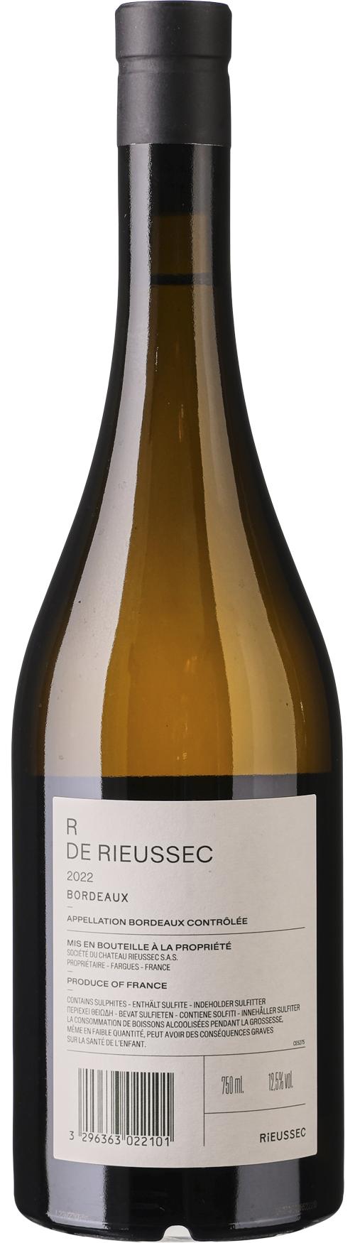 Domaines Barons de Rothschild (Lafite), "R" Rieussec Bordeaux Blanc Sec wine bottle