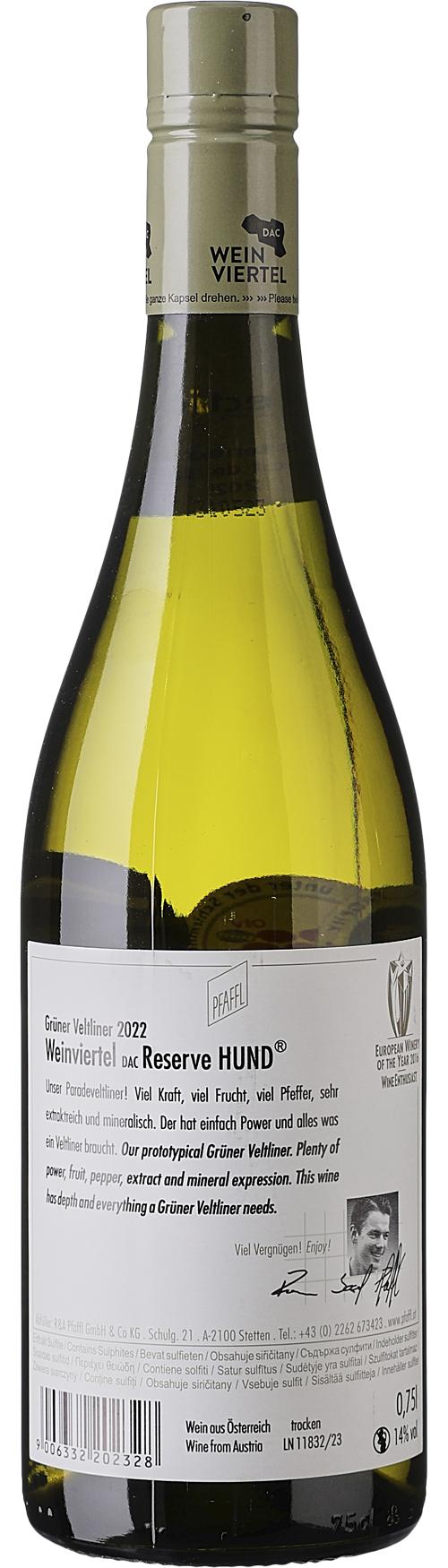 Pfaffl Grüner Veltliner Hund Weinviertel DAC Reserve wine bottle