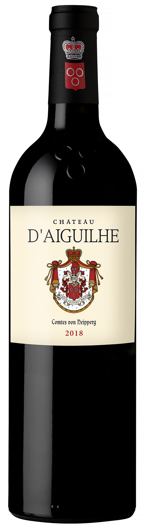 Chateau d'Aiguilhe Castillon Cotes de Bordeaux 2018 i trækasse wine bottle