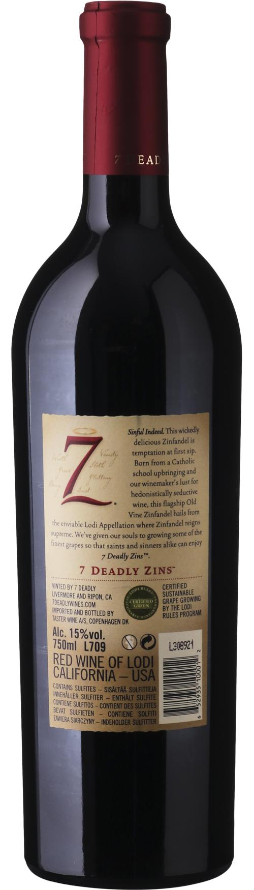 7 Deadly Zins, Zinfandel wine bottle