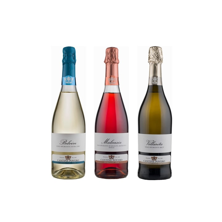 Povero Spumante 3 fl Trækasse wine bottle