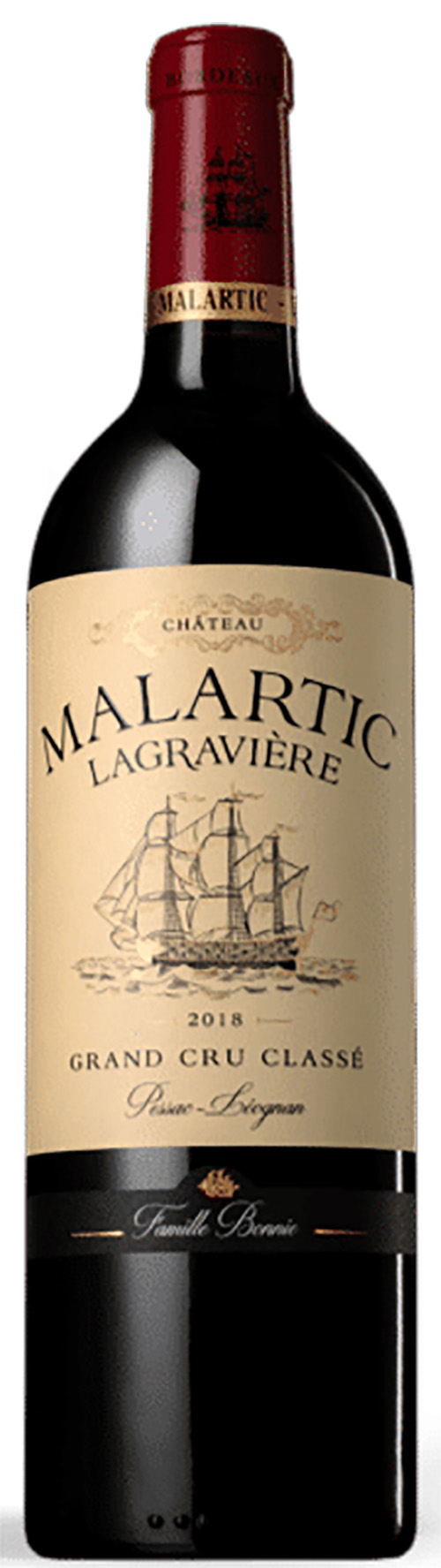 Chateau Malartic Lagraviere Pessac-Leognan Cru Classe Rouge 2018 i trækasse wine bottle