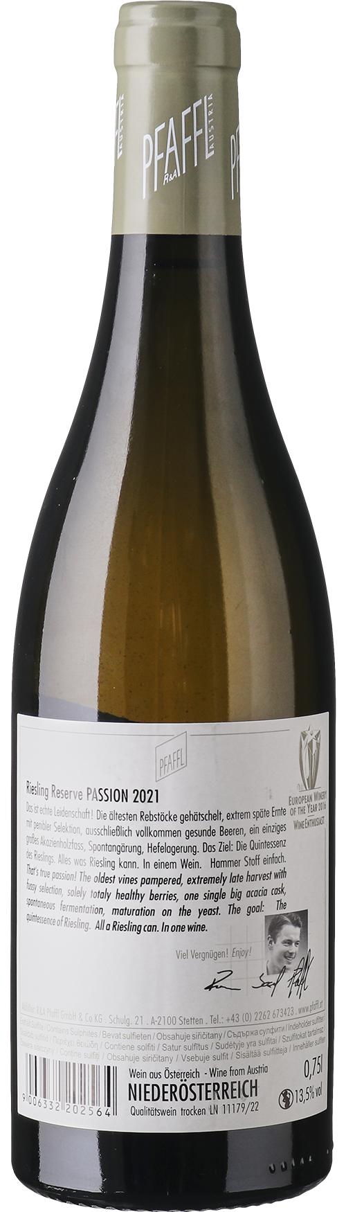 Pfaffl Passion Reserve Riesling wine bottle