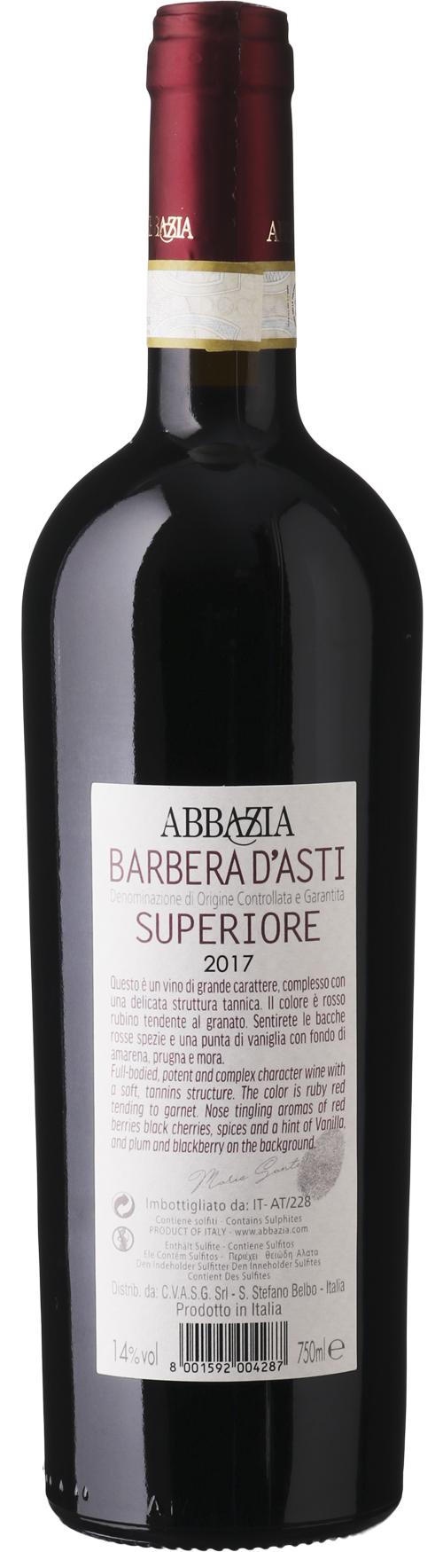 Abbazia Barbera d'Asti Superiore DOCG wine bottle