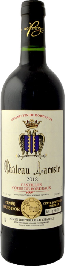 Château Lacoste Castillon-Côtes de Bordeaux Cuvée Louis d'Or 2018 i trækasse wine bottle