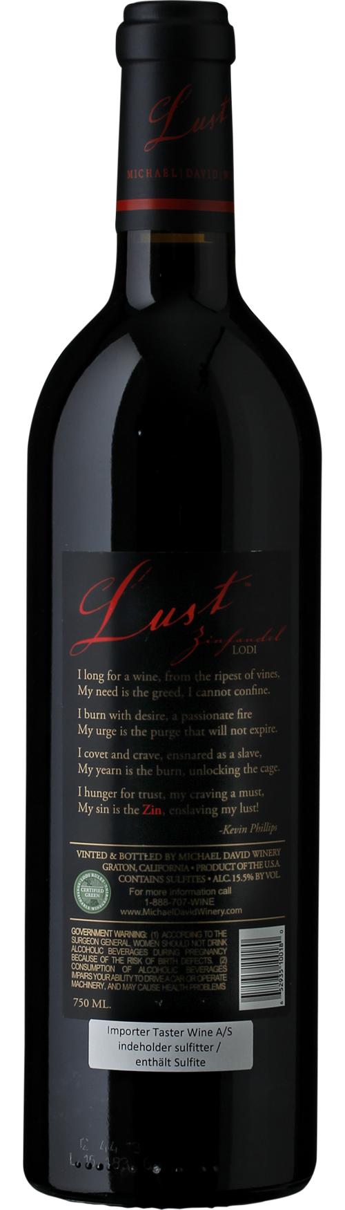 Michael David Winery Lust Zinfandel, Lodi wine bottle