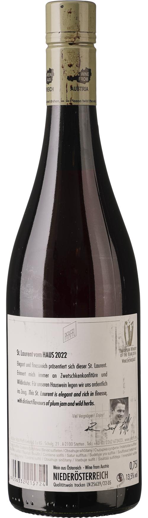 Pfaffl St. Laurent Vom Haus wine bottle