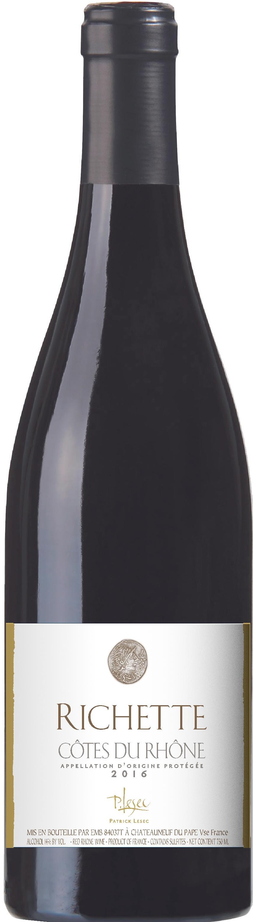 Patrick Lesec Côtes du Rhône Richette 2016 wine bottle