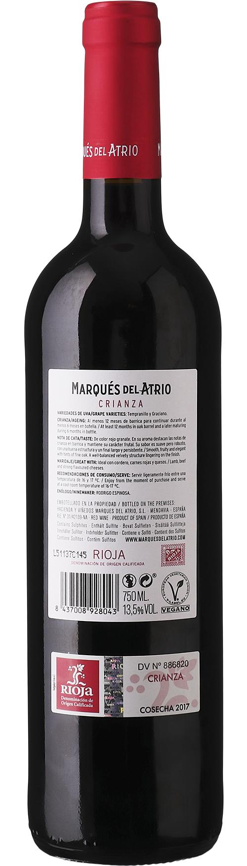 Marqués del Atrio Crianza DOC Rioja wine bottle