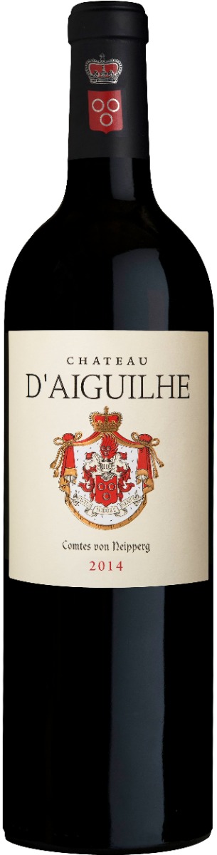 Chateau d'Aiguilhe Castillon Cotes de Bordeaux 2014 i trækasse wine bottle