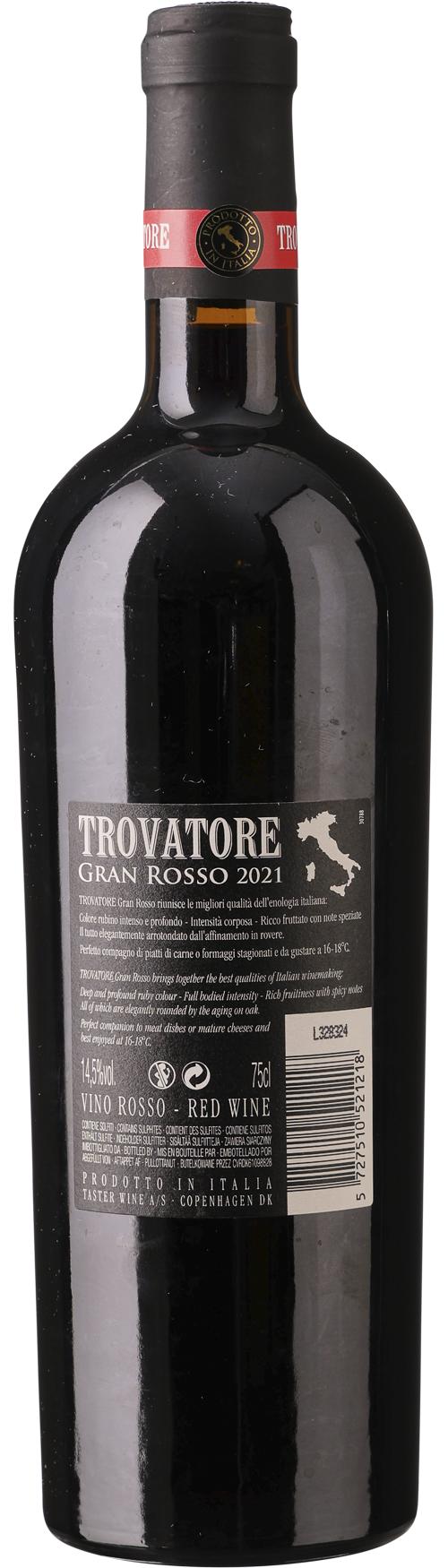Trovatore Gran Rosso oak aged wine bottle