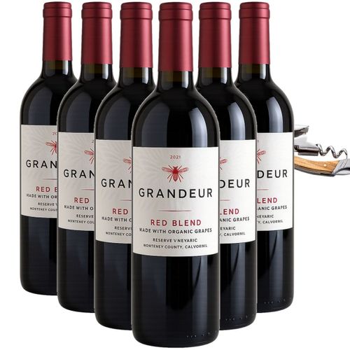 Vinpakke - 6 x Grandeur Red Blend + Gratis proptrækker wine bottle