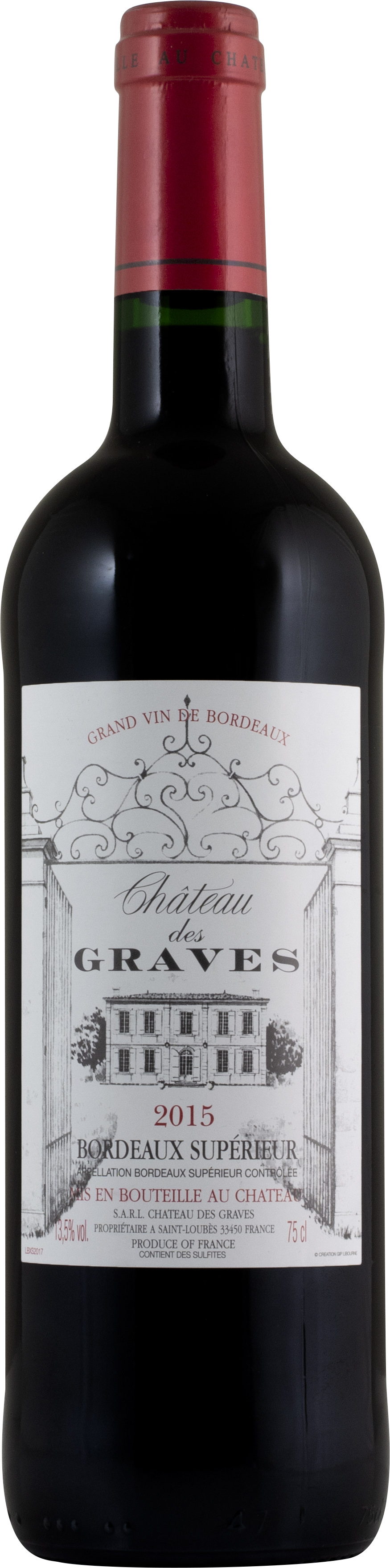 Chateau des Graves Bordeaux Superieur 2015 wine bottle