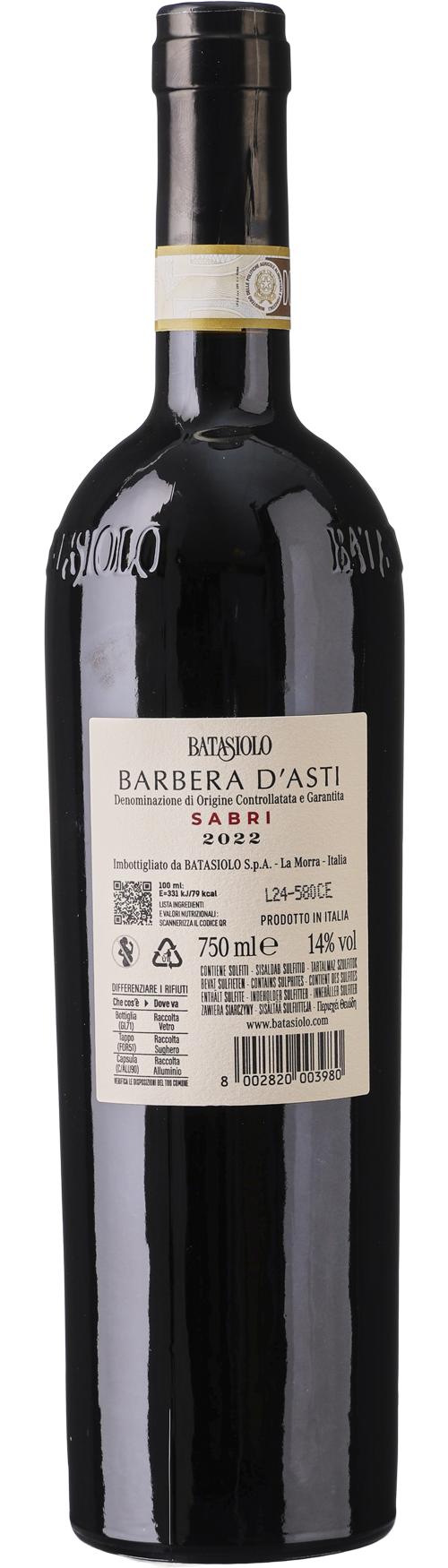Beni di Batasiolo Barbera d'Asti Sabri DOCG wine bottle