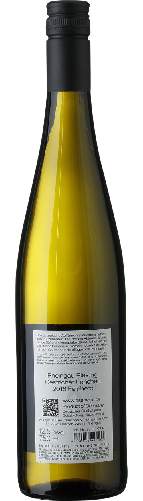 Weingut Eser Oestricher Lenchen Kabinett Feinherb Riesling wine bottle