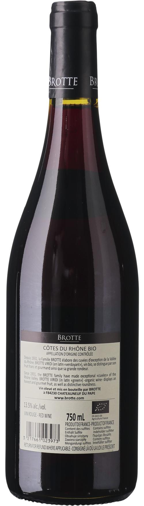 Brotte Viridi Côtes du Rhône økologisk wine bottle