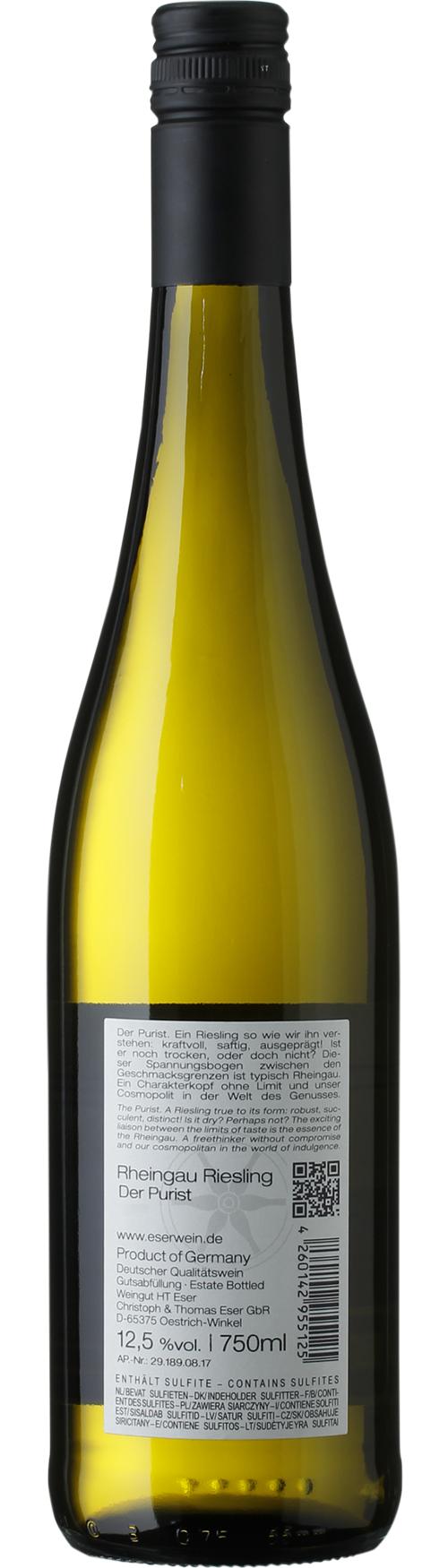 Eser Purist Riesling wine bottle