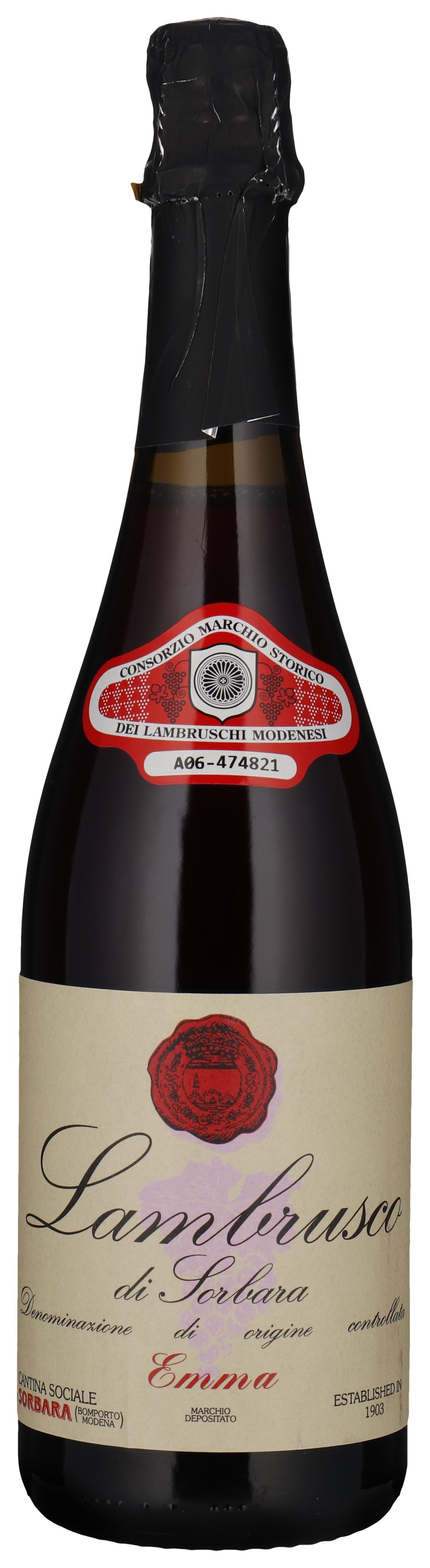 Lambrusco di Sorbara Rosso Amabile - Emma wine bottle