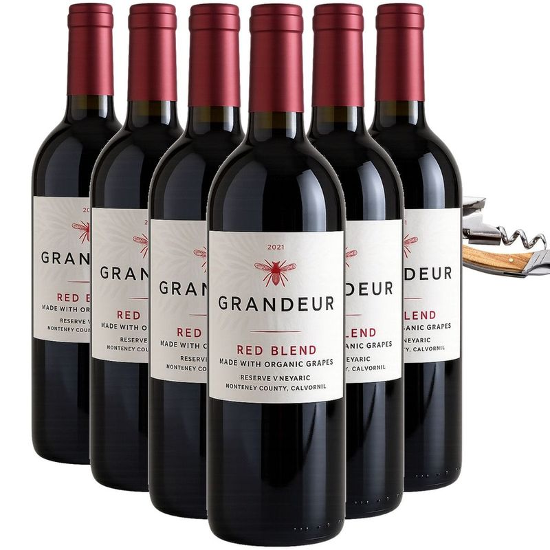 Vinpakke - 6 x Grandeur Red Blend + Gratis proptrækker wine bottle