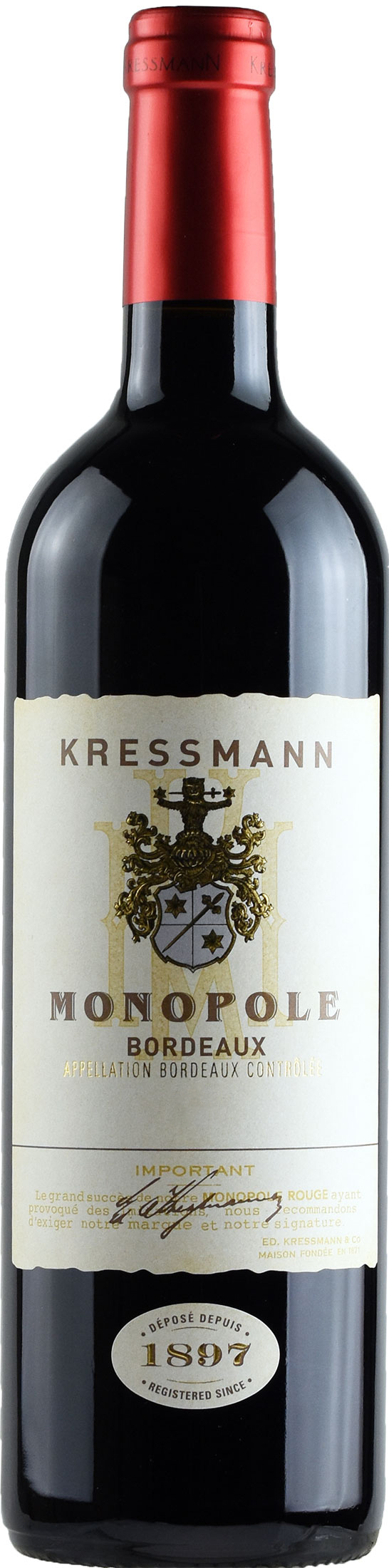 Kressmann Monopole Bordeaux Rouge 2018 wine bottle