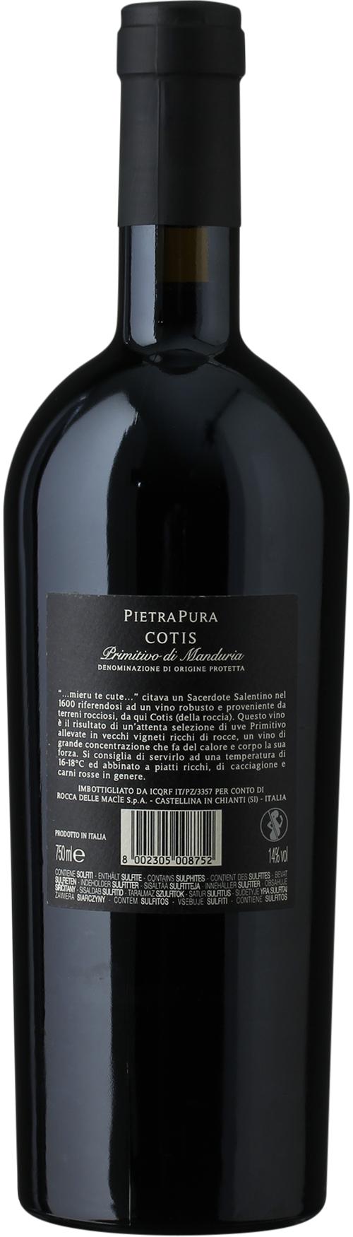 Rocca delle Macìe, Pietra Pura, Cotis Primitivo di Manduria wine bottle