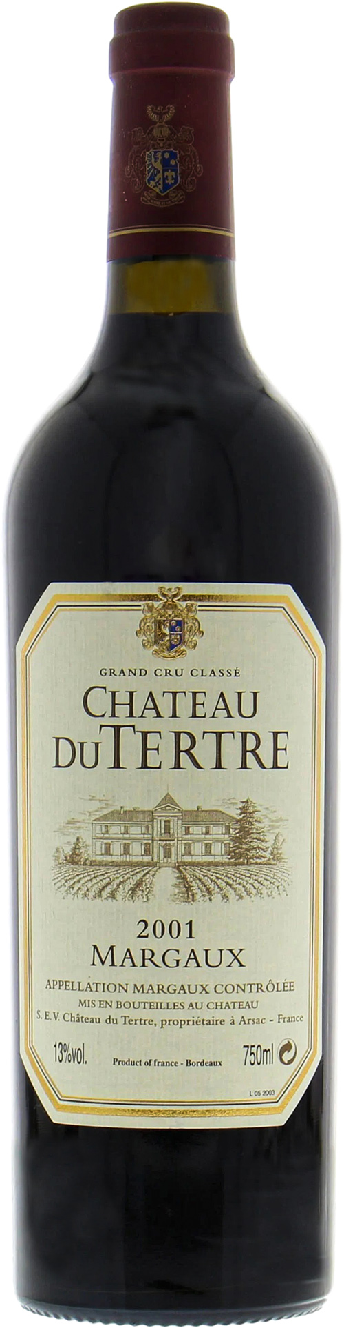 Chateau du Tertre Margaux 5. Cru Classé 2001 i trækasse wine bottle