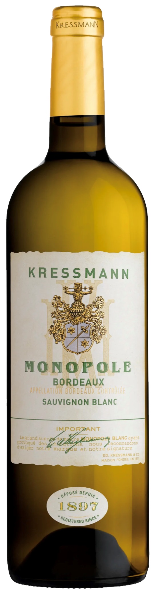 Kressmann Monopole Bordeaux Sauvignon Blanc 2019 wine bottle