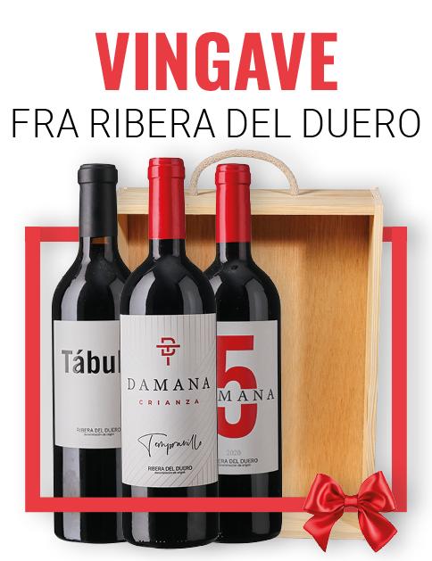 Gavekasse med 3 flasker vin fra Ribera del Duero wine bottle